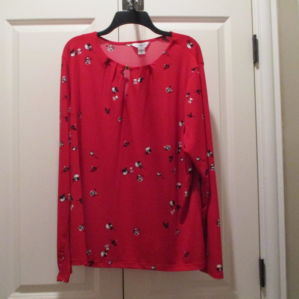 Liz Claiborne red flowered blouse